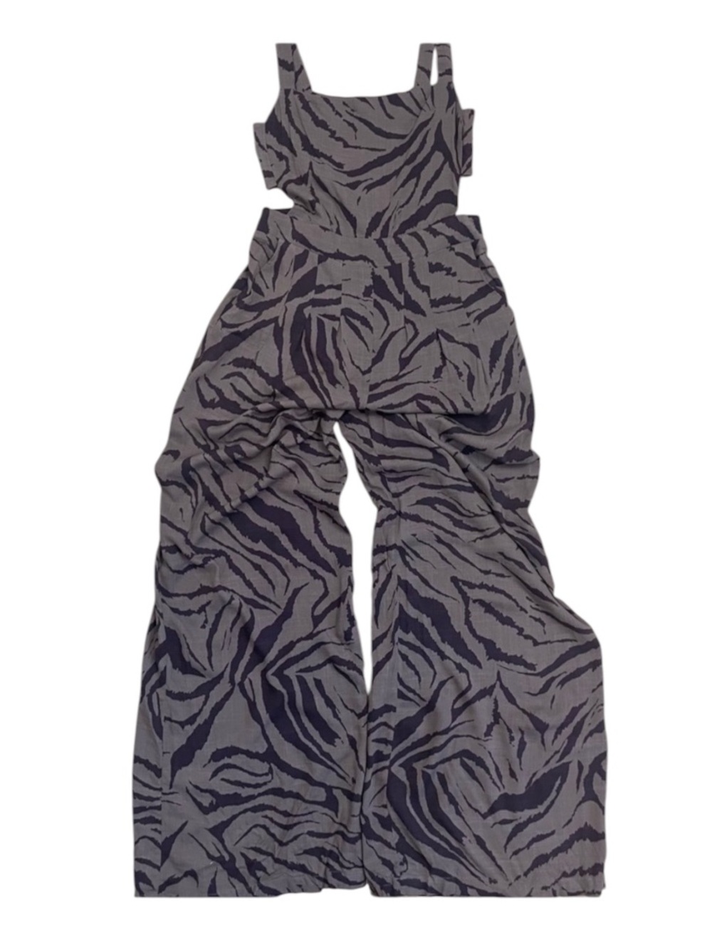 NWT Bar III Jumpsuit Small Brown Zebra Animal Neutral Pantsuit Cutout Wide Leg